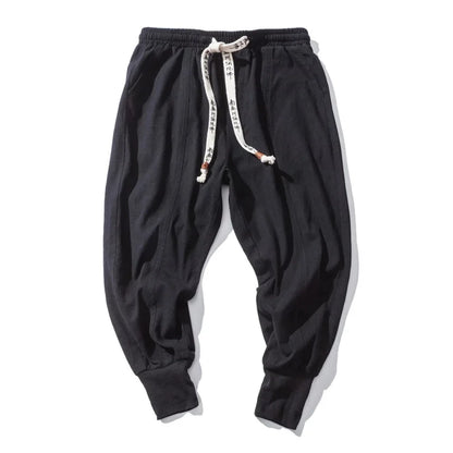 Cotton Linen Harem Pants Men / Solid Elastic Waist / Streetwear Joggers Baggy Drop-crotch