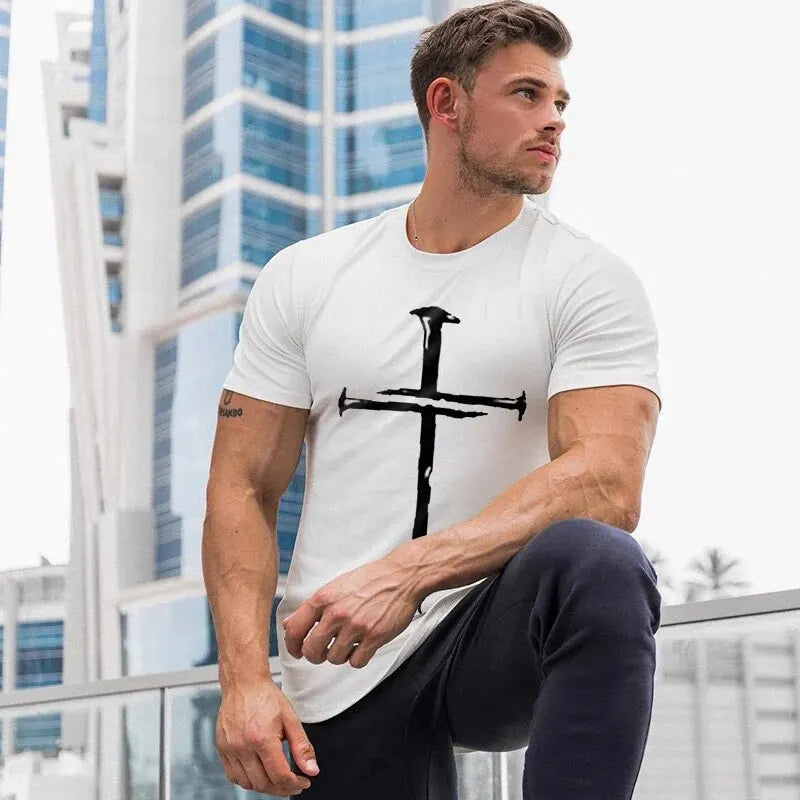 Men's Vintage T-shirt / Cross Customized / Short Sleeve High Quality / Hip Hop Sports T-shirt