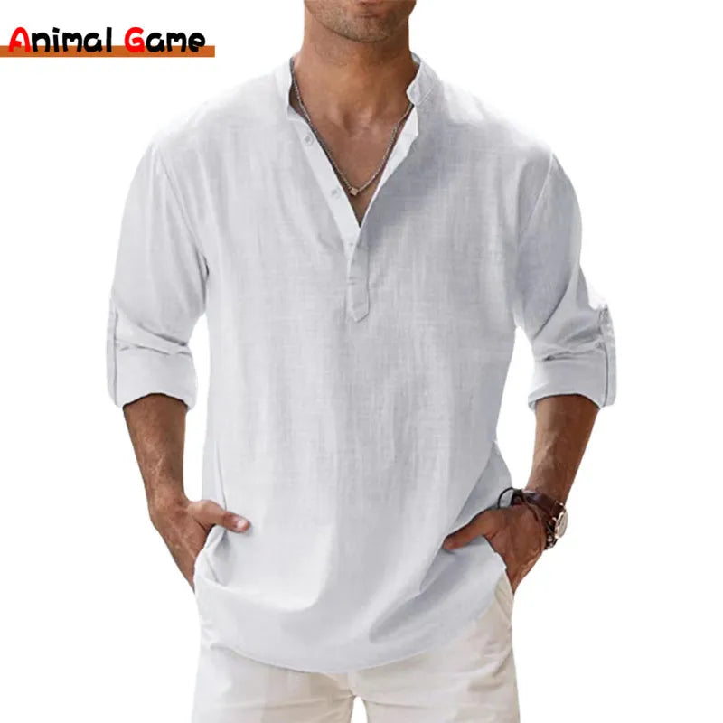 Cotton Linen Shirts / Casual Shirts / Lightweight Long Sleeve / Henley Beach Shirts / Hawaiian T Shirts for Men