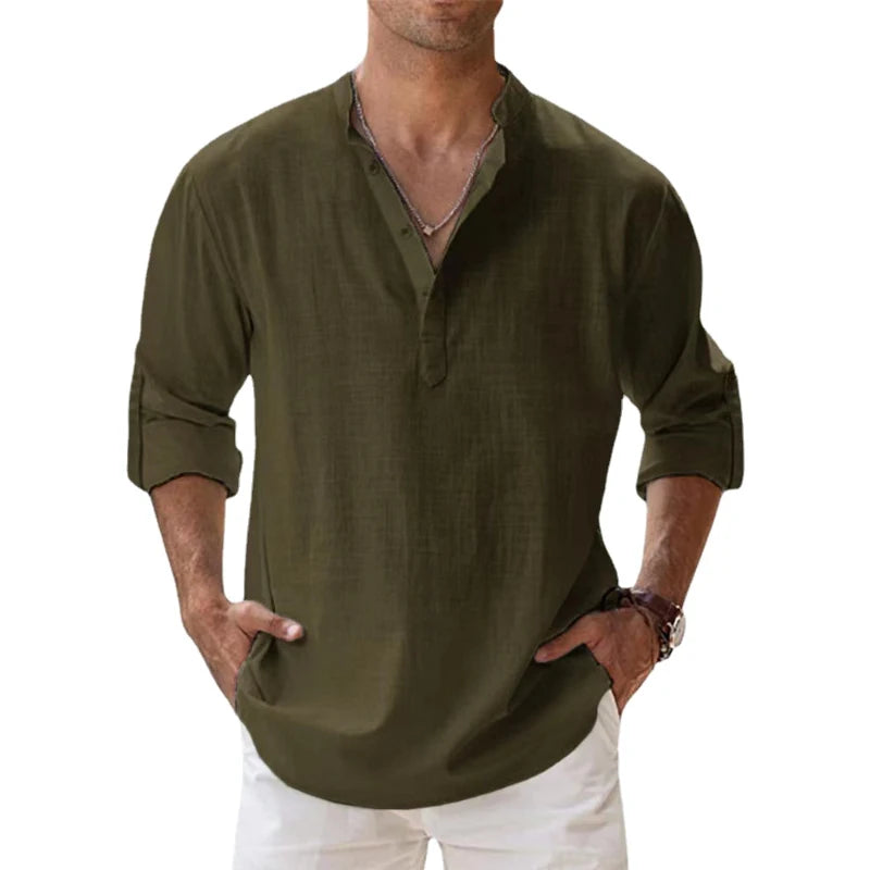 Cotton Linen Shirts / Casual Shirts / Lightweight Long Sleeve / Henley Beach Shirts / Hawaiian T Shirts for Men