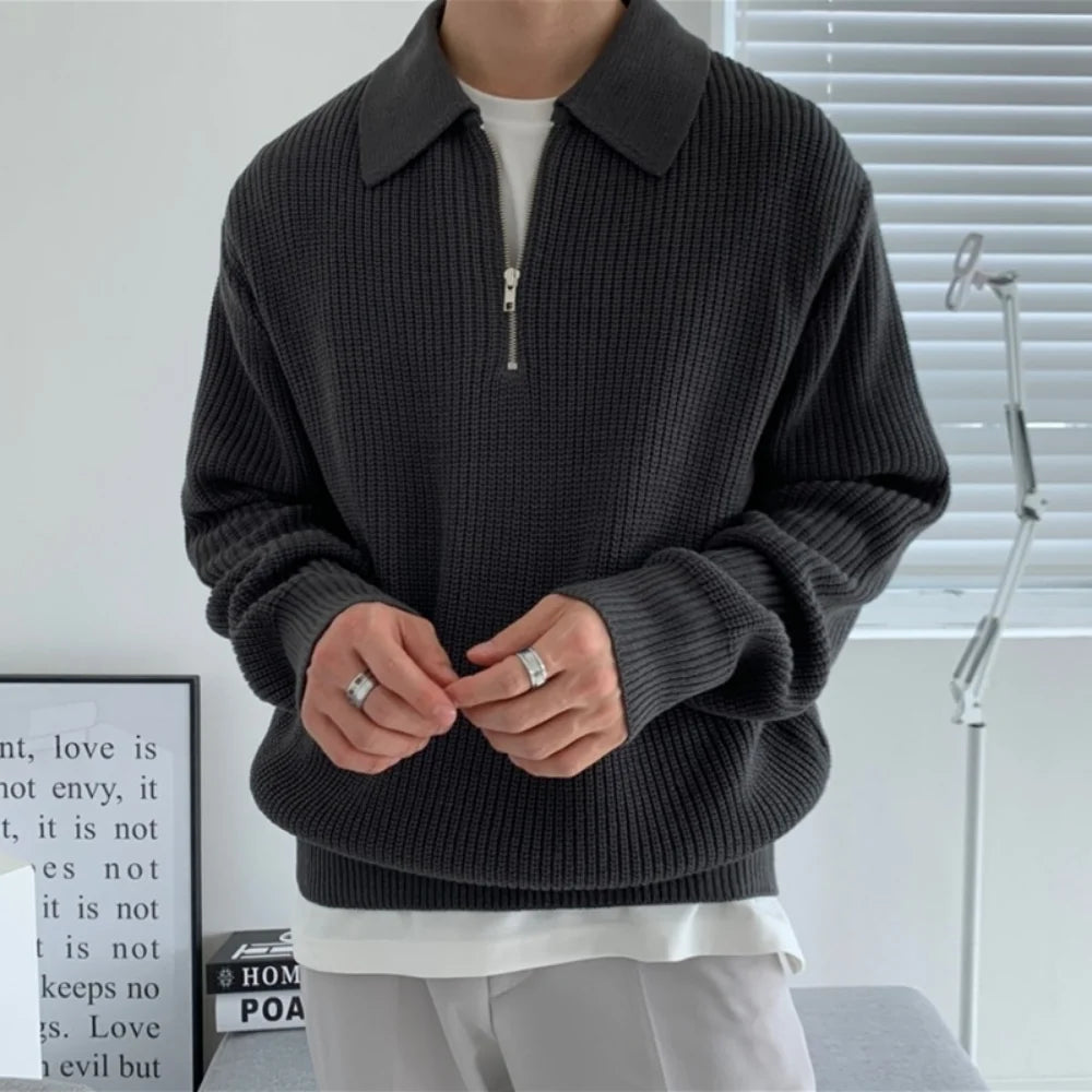 Half Zipper Vintage Sweater / Korean Trend Baggy Knitted