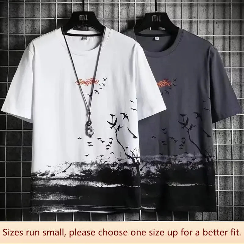 Men Short Sleeve / Summer Loose Style Harajuku / Round Neck / Skin-friendly Trendy Top