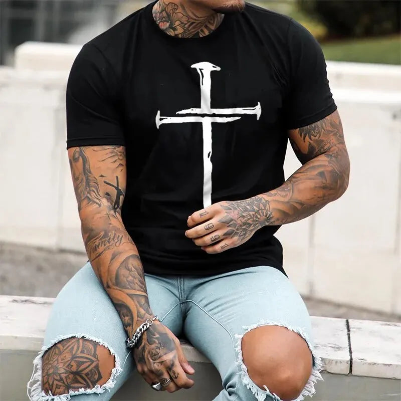 Men's Vintage T-shirt / Cross Customized / Short Sleeve High Quality / Hip Hop Sports T-shirt