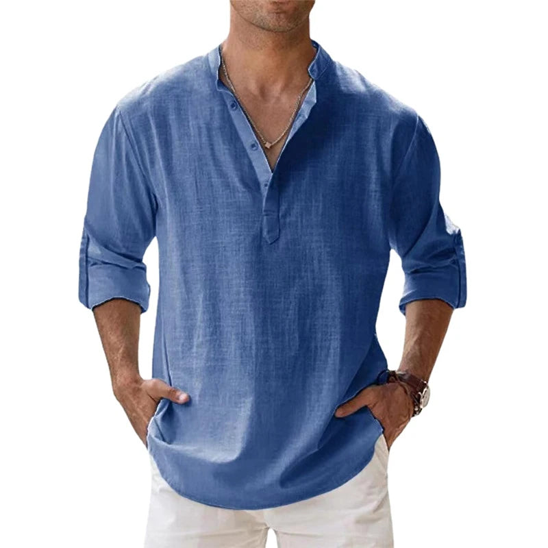 Cotton Linen Shirts / Casual Shirts / Lightweight Long Sleeve / Henley Beach Shirts / Hawaiian T Shirts for Men